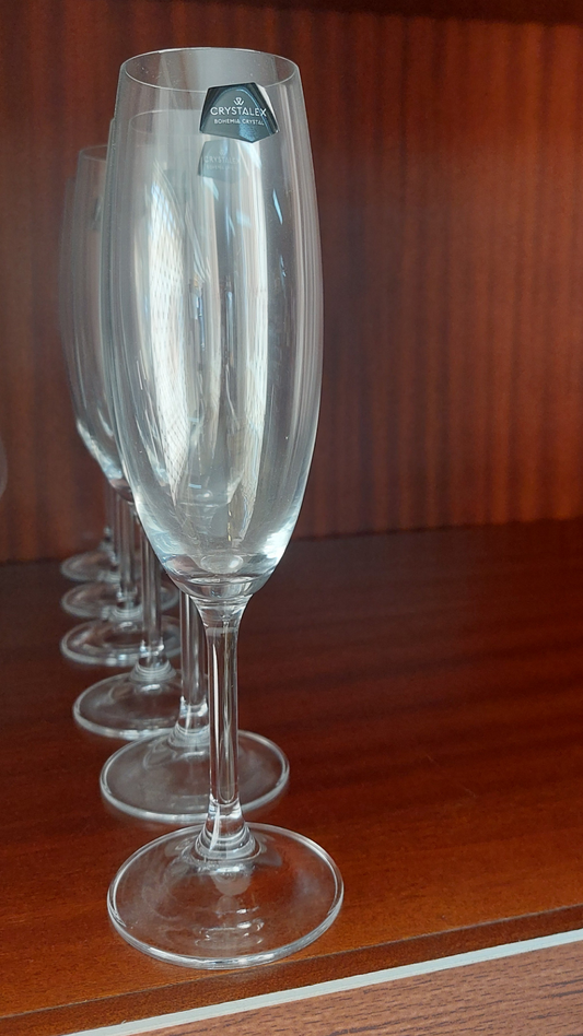 Conjunto 6 Copos Vinho Flute 220ml Cristal da Boémia Cristalex