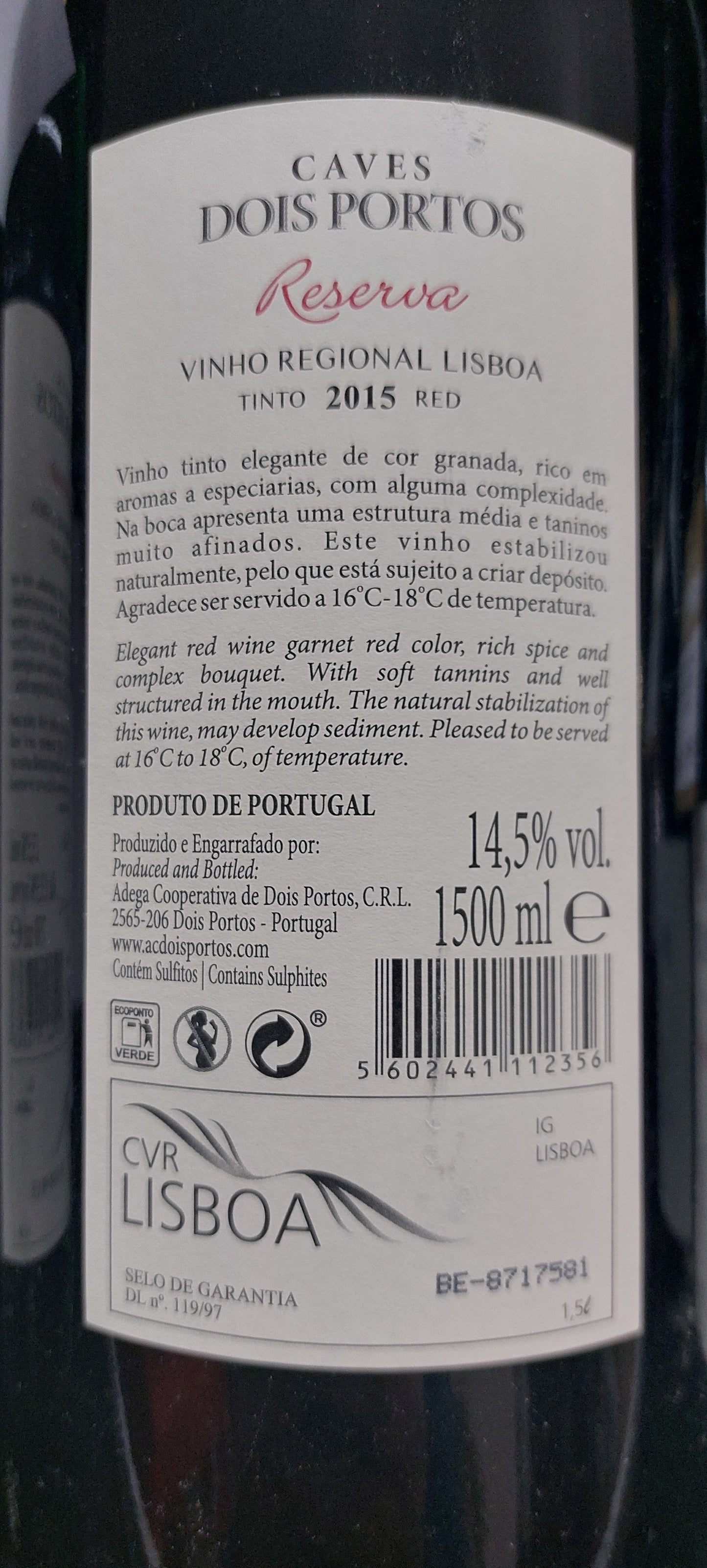 Caves Dois Portos 1,5L Reserva