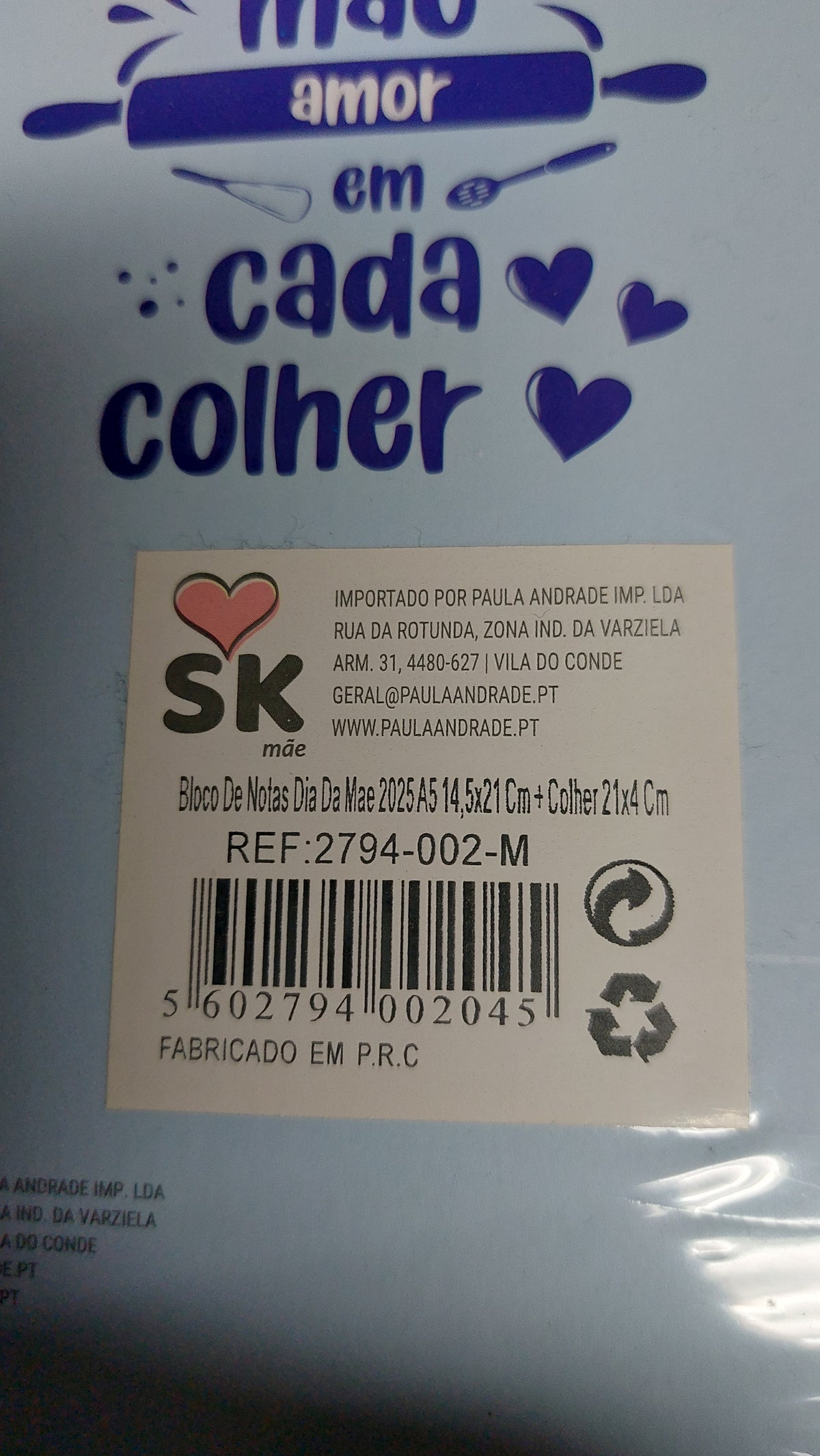 Bloco Notas A5 Mãe + Colher