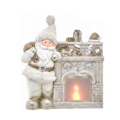 Pai Natal com Lareira Poliresina Decoração Natalícia Aconchegante