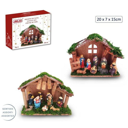 Presépio de Natal com 8 Figuras e Cabana 20 cm
