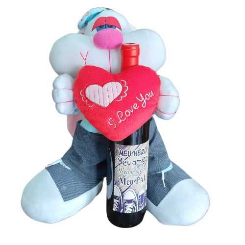 Coelho com Garrafa de Vinho Personalizado Rótulo Pai