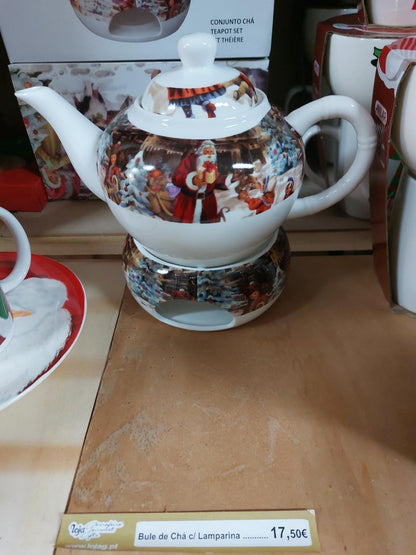 Bule de chá ANILAR em porcelana com lamparina e decoração natalícia