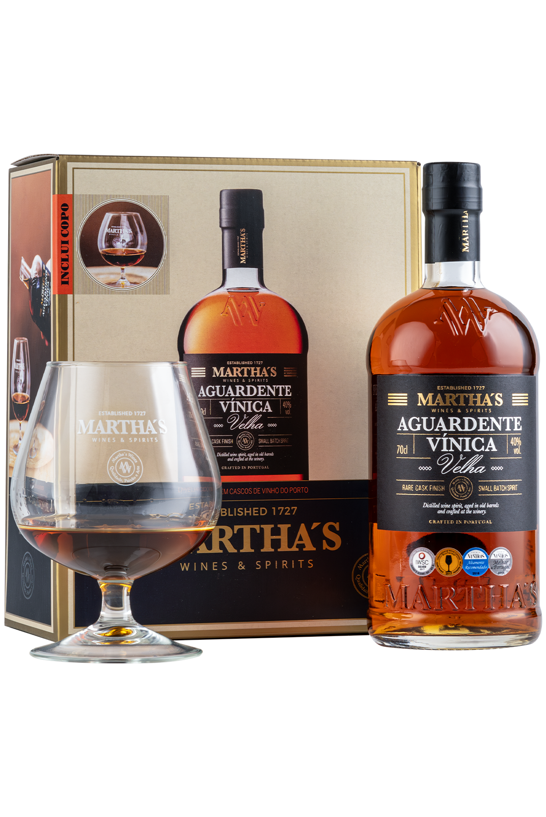 Martha's Aguardente Vínica Velha 40% 70cl c/ Copo